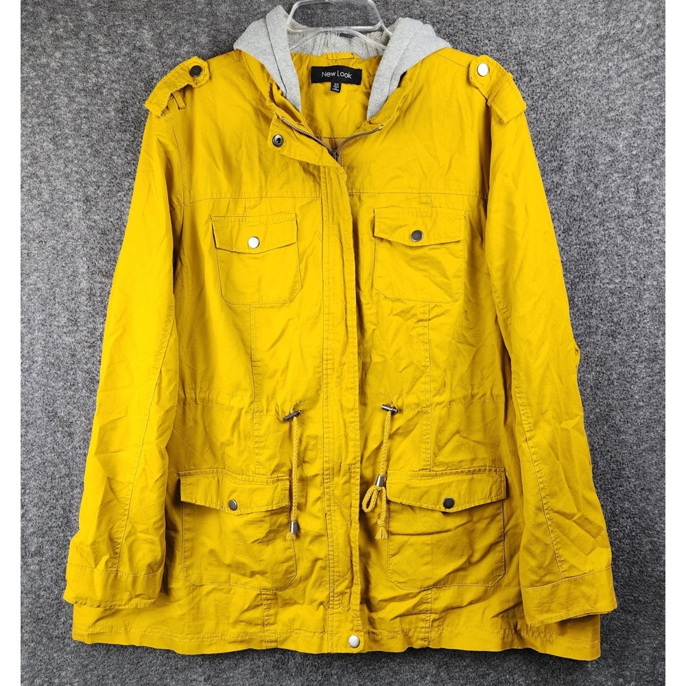 New Look Jacket Womens 2X Utility Anorak Yellow Hooded Drawstring EUC